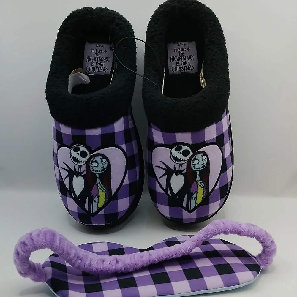 Disney Nightmare Before Christmas Holiday Slippers With Sleep Mask Women 6 NIB